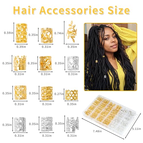 MODASER 220 Pcs Gold Hair Jewelry for Braids, 12 Styles Gold and Silver Hair Accessories Cuff for Braids and Dreadlocks, A...