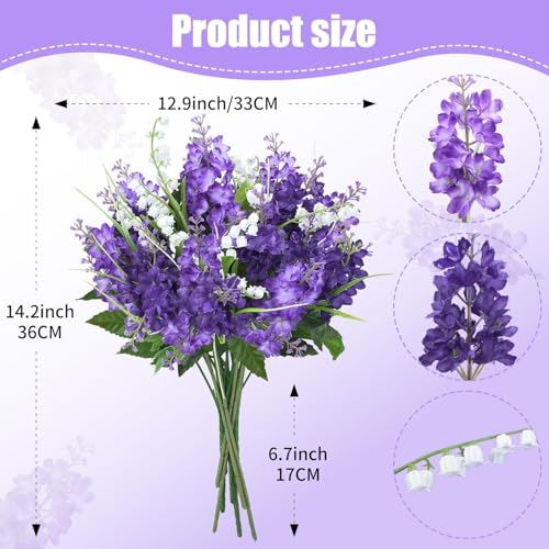 HO2NLE 10Pcs Lilac Flowers Artificial Bouquet Fake Purple Flowers Faux Lilacs Mix Bush Artificial Purple Silk Flower Bulk ...