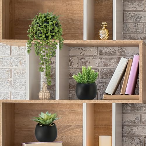 Winlyn Set of 3 Artificial Succulents Plants in Black Cement Planters Faux Potted Plants Aloe String of Pearls Donkey Tail...