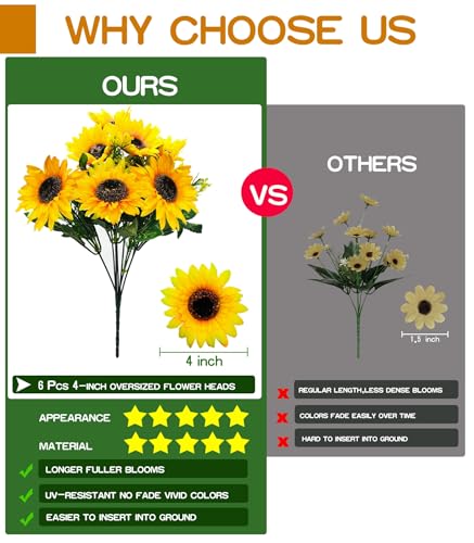 TURNMEON 28Pcs Sunflowers Artificial Flowers for Outdoors Spring Decor, 4 Pack Fake Flowers Silk Faux Sunflower Bouquet Ar...