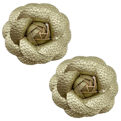 CALFOVERA 2PCS Gold PU Leather Rose Hair Clip Floral Shoe Decoration Charms Elegant Leather Shoe Clips Rose Hairpin Brooch...