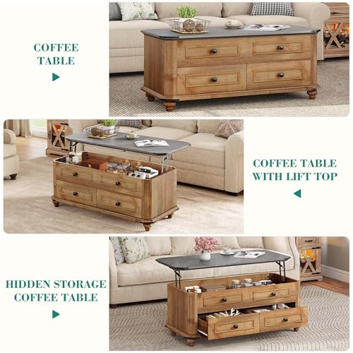 YITAHOME Lift Top Coffee Table with Storage 2 Drawers, Square Coffee Tables for Living Room, Farmhouse Coffee Table with L...