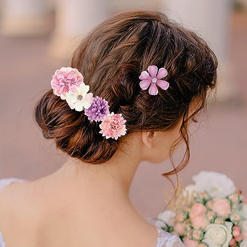 Harewu Silk Flower Hair Clip, 12Pcs Roses Flower Headdress Clips, Bridal Wedding Corsage and Headdress, Beach Party Hair C...