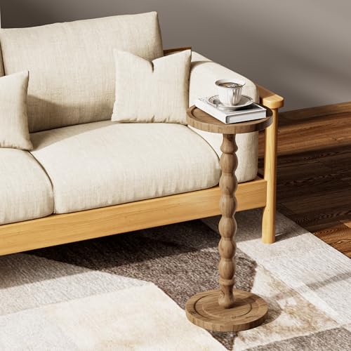 iFaveorr Small Side Table, Rubberwood‌ Drink Table for Small Spaces, Solid Wood Pedestal Coffee Tables, Round End Tables f...