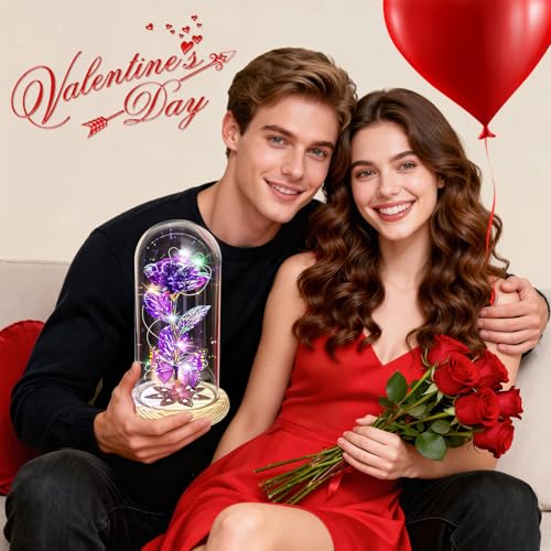 Gifts for Women Mom Birthday Gifts, Galaxy Glass Rose Forever Preserved Flowers for Delivery Prime Light Up Rose in Glass ...