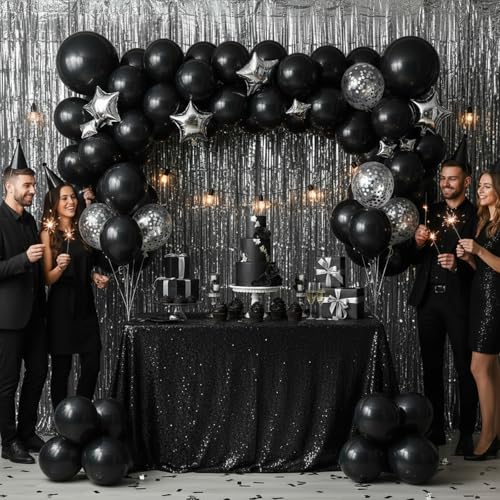 RUBFAC Black Balloons 65pcs, 12 Inch Party Balloon with Ribbons for Black History Month, Birthday, Wedding, Baby Shower, G...