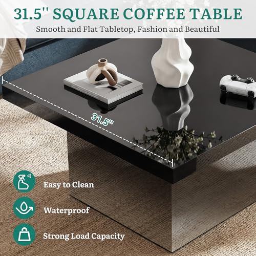YITAHOME Square Coffee Table, Coffee Tables for Living Room with LED Lights, Modern Cocktail Coffee Table for Decor, Black