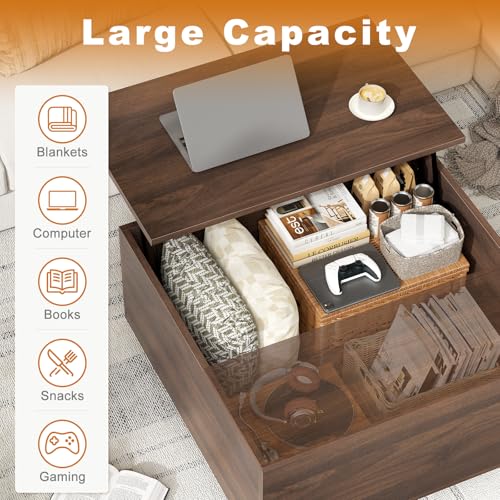 FABATO Lift Top Coffee Table, Wood Square Coffee Table with Storage, Farmhouse Coffee Tables with Hidden Storage Compartme...