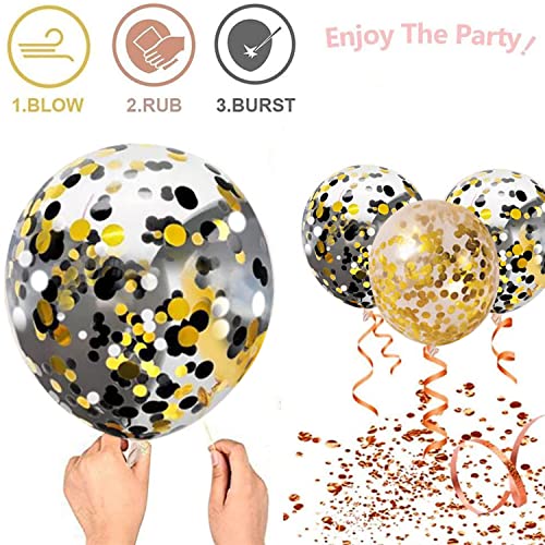 Zesliwy Black Gold Confetti Balloons 50 pack - 12 Inch Gold White and Black Confetti Balloons with Ribbons for Graduation ...