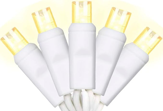 50 Counts Warm White LED Christmas Lights - 25ft Christmas Tree Lights Commercial Grade Outdoor Waterproof, White Wire War...