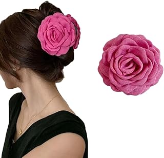 1 Pcs Rose Flower Claws Clips for Women Fabric Silk Hawaiian Flower Hair Clips Hair Accessories Non Slip Blooming Rose Cla...