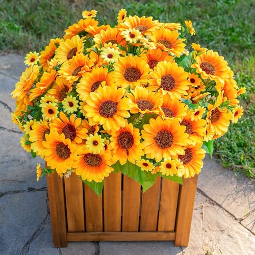 Sunflowers Artificial Flowers, 10 Bunches Fake Sunflower Artificial Flowers for Outdoors Spring Summer Decoration Look Rea...