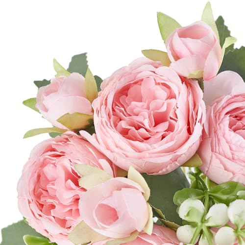 Mkono Peonies Artificial Flowers, Small Silk Flowers for Home Decor Indoor Fake Bouquet Faux Floral Arrangements Dining Ta...