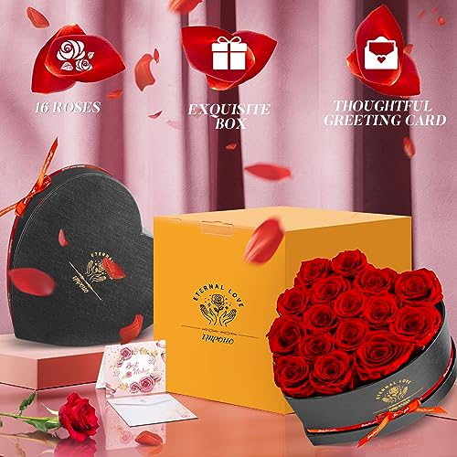 Impouo 16-Piece Preserved Rose Birthday Gifts for Women, Eternal Rose Preserved Flowers for Delivery Prime Mothers' Day, V...