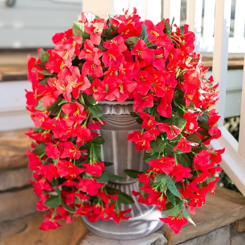 HyeFlora Bougainvillea Artificial Hanging Flowers Plants for Outdoors Decoration, 2pcs Red Fake Flowers Silk Bougainvillea...