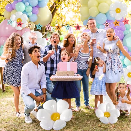 139pcs Daisy Balloon Garland Arch Kit - Pastel Macaron Balloons with Daisy Flowers Balloon for Birthday Baby Shower Flower...