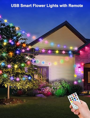 echosari Cherry Blossom Flower String Lights, 33ft 16 Million Color Chaning Fairy Lights Plug in APP & Remote Control DIY ...