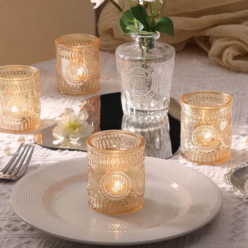 MATAHUM 24 Pcs Gold Votive Candle Holders, Glass Tealight Candle Holders for Home Decor, Wedding Table Centerpiece, Birdal...