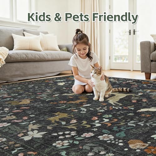 Runner Rug Washable Runners Kitchen Rugs Non Slip Neutral Floral Carpet Low Pile for Indoor Hallways Entryway Living Room ...