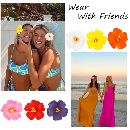 6Pcs Hawaiian Flower Hair Clips for Women 3.5 Inch Artificial Tropical Flower Clips Hibiscus Hair Clip Hair Accessories fo...