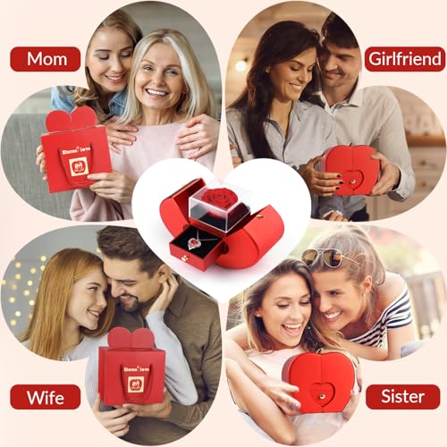 Suturun Preserved Real Rose,Eternal Flower Rose with Heart Necklace,Preserved Flowers Rose Gifts for Women,Girlfriend,Mom,...