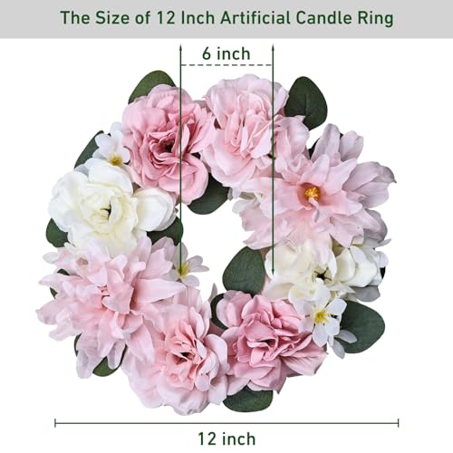 DIYDOFUN Artificial Flower Candle Rings - 6 Inch Inner Rose Floral Wreaths with Butterflies for Wedding Bridal Event Table...