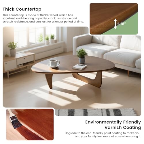 Solid Wooden Modern Triangle Coffee Table: Unique Funky Coffee Tables for Living Room, Oval Mid-Century Irregular Abstract...