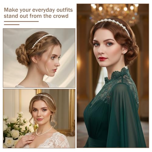 HaiFafafaing 5 Pcs Pearl Headband for Girls White Bridal Pearl Headbands With Pearls Hairbands Elegant Pearls Headpiece El...