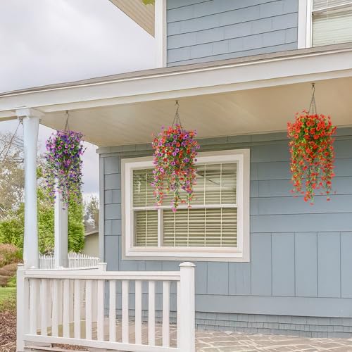 Hommyea Artificial Hanging Flowers for Outdoors, 2 Pcs Fake Hanging Plant Spring Summer Decor, UV Resistant No Fade Faux S...