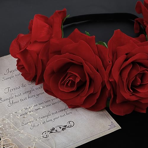 WOVOWOVO Rose Flower Crown Floral Headbands for Women Red Fake Roses Headband for Festival Halloween Cosplay Costume Party...
