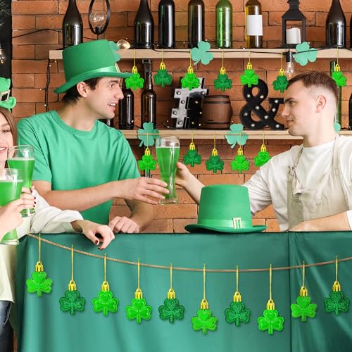 24 PCS St Patricks Day Decorations, Shamrocks Tree Ornaments, 3 Styles Good Luck Clover Hanging Baubles for Tree, Shamrock...