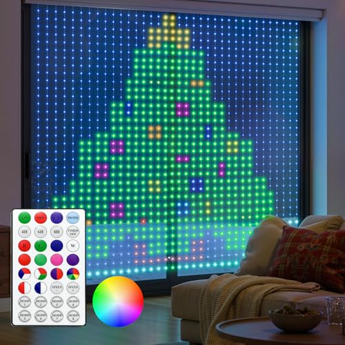 Brightown 400 RGBIC LED Smart Curtain Fairy Lights, 6.6x6.6ft Dynamic Color Changing Christmas String Lights with Remote, ...