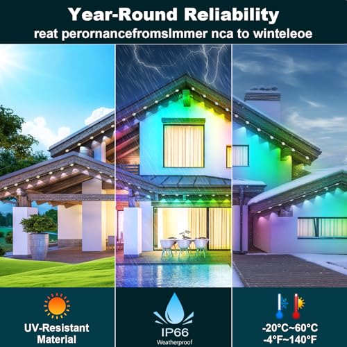 INZIDOL Permanent Outdoor Lights,200FT RGB Eave Light,IP67 Waterproof Lighting for House,Smart LED with App/Remote Control...