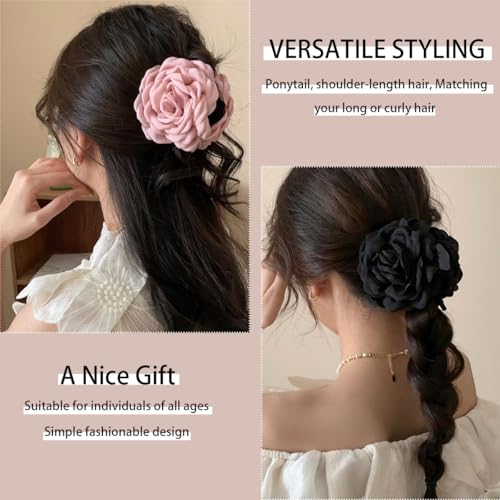 4 PCS Rose Flower Claws Clips Large Hawaiian Rose Hair Clips Floral Hair Clip Roses Hair Claw Hairpin Fabric Silk Hawaiian...