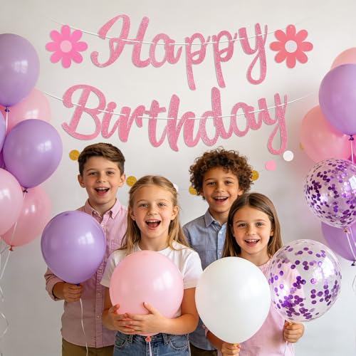 Danadia 32PCS Pink Balloons Set, 12 Inch Purple Pink White Latex Balloons with 9 Inch Purple Confetti Balloons for Girls' ...