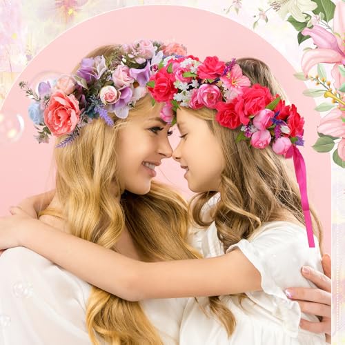 Hoteam 4 Pcs Fairy Flower Crowns for Women Floral Headbands Adjustable Wedding Fairy Floral Crowns for Women Renaissance W...