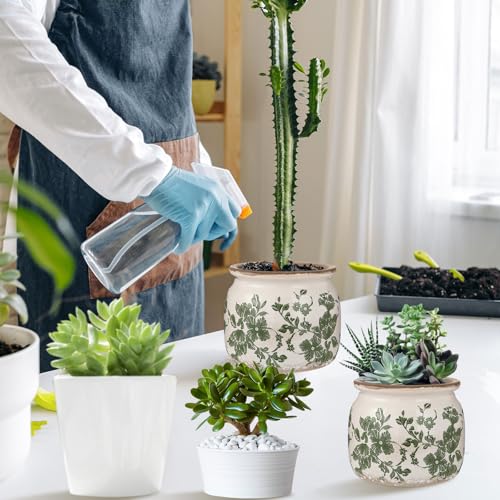 Ninehaoou Vintage Planter Large Ceramic Plants Pot Beige Green Vintage Floral Ice Crack Cottage Scroll Vase Flower Vase Po...