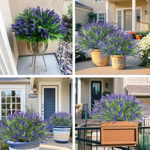 Bassion Artificial Flowers for Outdoors, 24 Bundles Fake Lavender Flowers UV Resistant Plastic Plants Faux Purple Monkey G...