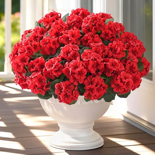 Yastouay 8 Bundles Artificial Flowers for Outdoors, Realistic Geraniums Fake Flowers for Decorations, UV Resistant Silk Fa...