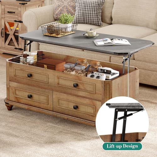 YITAHOME Lift Top Coffee Table with Storage 2 Drawers, Square Coffee Tables for Living Room, Farmhouse Coffee Table with L...