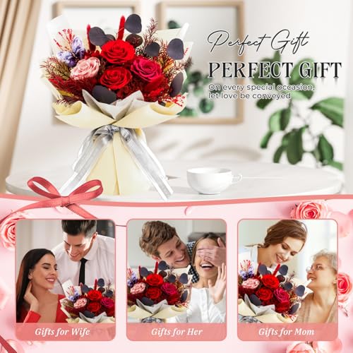 Vryblos Preserved Flowers Bouquet Roses with Vases,Real Birthday Flowers for Delivery Prime,Forever Glitter Rose Bouquets ...