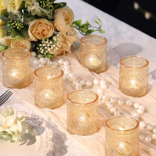 MATAHUM 24 Pcs Gold Votive Candle Holders, Glass Tealight Candle Holders for Home Decor, Wedding Table Centerpiece, Birdal...