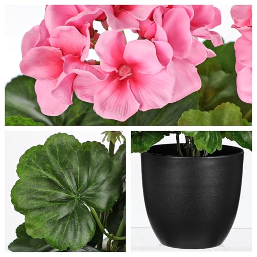 Briful 17” Geraniums Artificial Flowers Realistic Potted Plant – Pink Fake Geraniums for Outdoors, Silk Flowers Artificial...