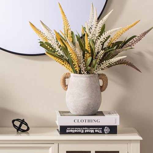 Ceramic Flower Vase Home Decor - 7.1 Inch White Rustic Table Flowers Vases Living Room Bedroom Plant Decoration Modern Far...