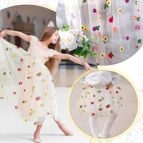 Summer Flower Table Runner Floral Gauze Table Runners 120in/10ft Embroidery Daisy Flowers Tulle Tables Cloth for Spring Su...