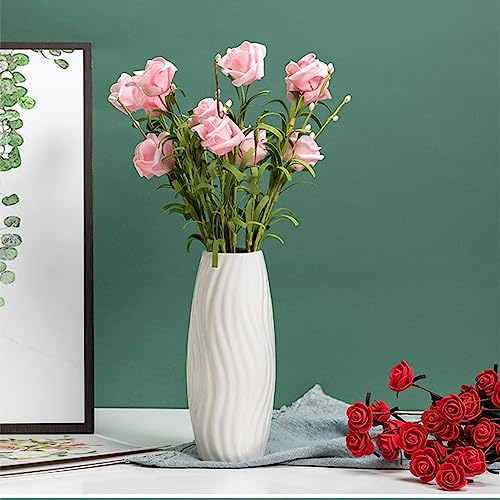 White Ceramic Vase, 8.4" H, Artistic Flower Vase Classic Style for Fireplace Bedroom Kitchen Living Room Centerpieces Offi...