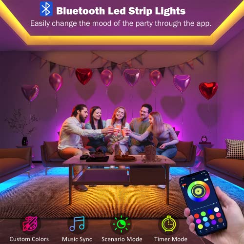 Leeleberd Led Lights for Bedroom 100 ft (2 Rolls of 50ft) Music Sync Color Changing RGB Led Strip Lights with Remote App C...