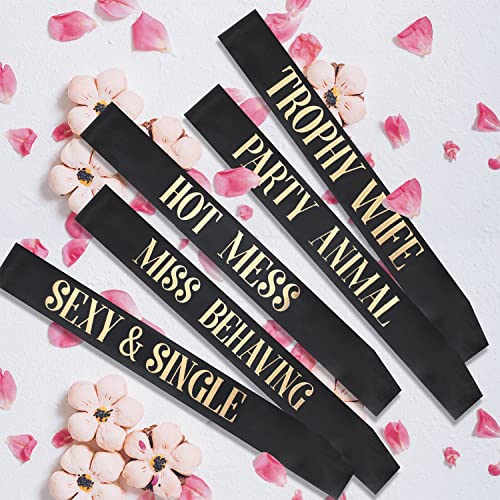 Snsowed 12 Pack- Bachelorette Party Bride To Be Sash- Unique Bride Bridesmaid Sashes for Bachelorette Party (Black, Rose G...