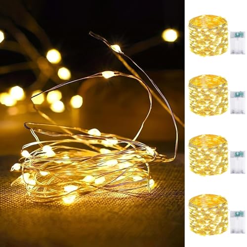 4-Pack Fairy Lights Battery Operated with Timer, Waterproof 16FT 50 LED String Lights Indoor Outdoor, Cuttable Starry Fair...