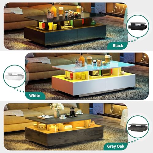 YITAHOME LED Coffee Tables for Living Room, High Glossy Coffee Table with Storage 4 Sliding Drawers, Small Rectangular LED...